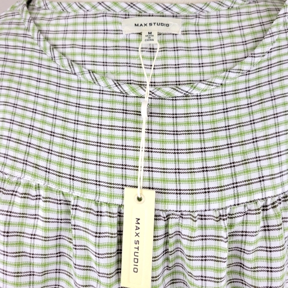 Max Studio Green Plaid loose Top Size M - Picture 4 of 6